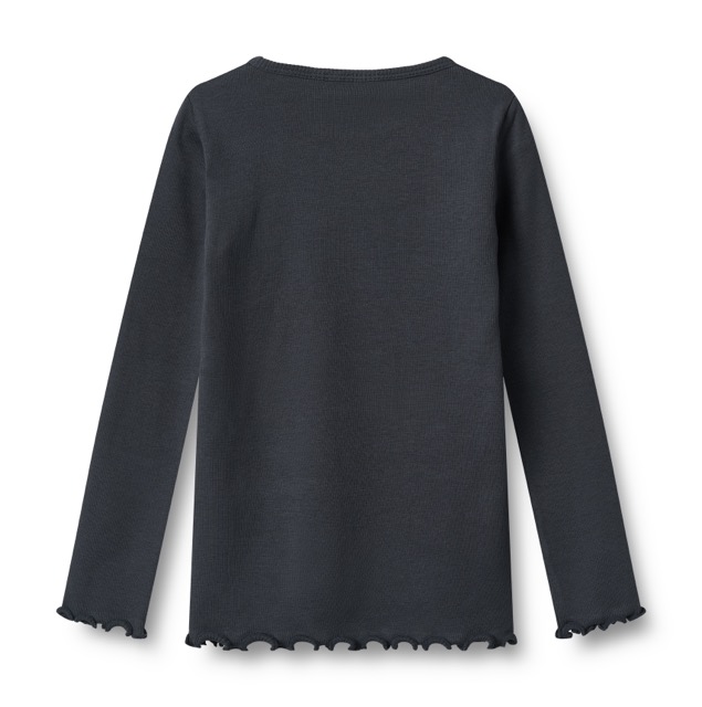 Navy Longsleeve mit Rundhalsausschnitt und gewelltem Saum von Wheat (Rückseite)