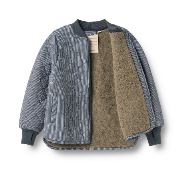 Thermojacke von Wheat in Dunkelblau /Weiß gestreift mit Reißverschluss mit Innenfutter aus ockerfarbigem Fleece