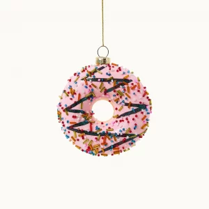 Glasanhänger in Form eines Donut in Rosa mit bunten Streuseln