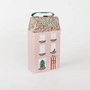 Meri Meri Adventskalender in Form eines rosafarbigen 2-stöckigen Haus mit Dach im Blumenmuster