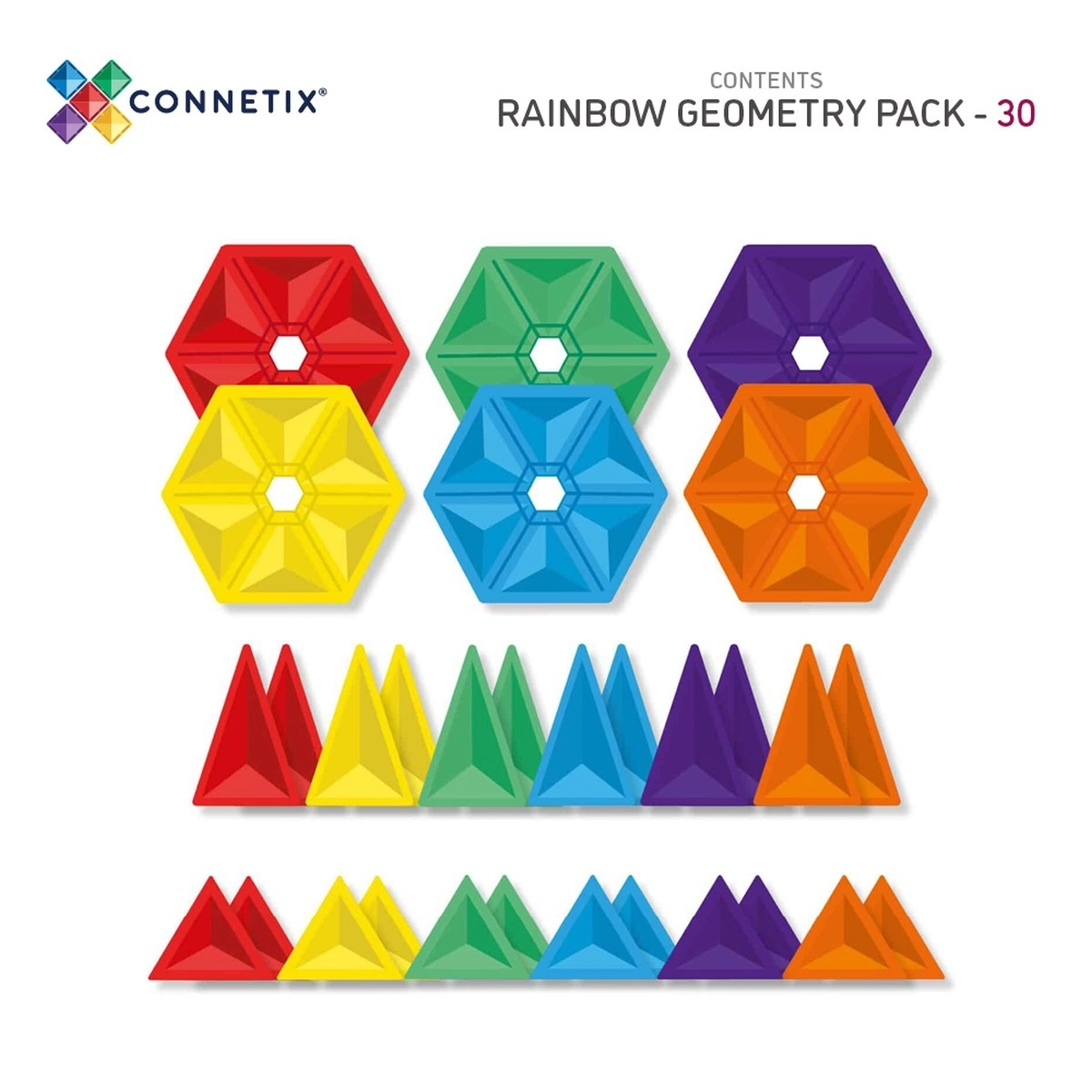 Teile die im Connetix Geometry Rainbow Pack enthalten sind