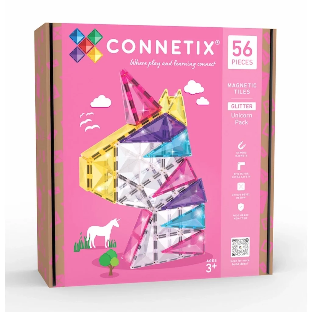 Connetix Magentbausteine Set Glitzer Einhorn pinke Karton