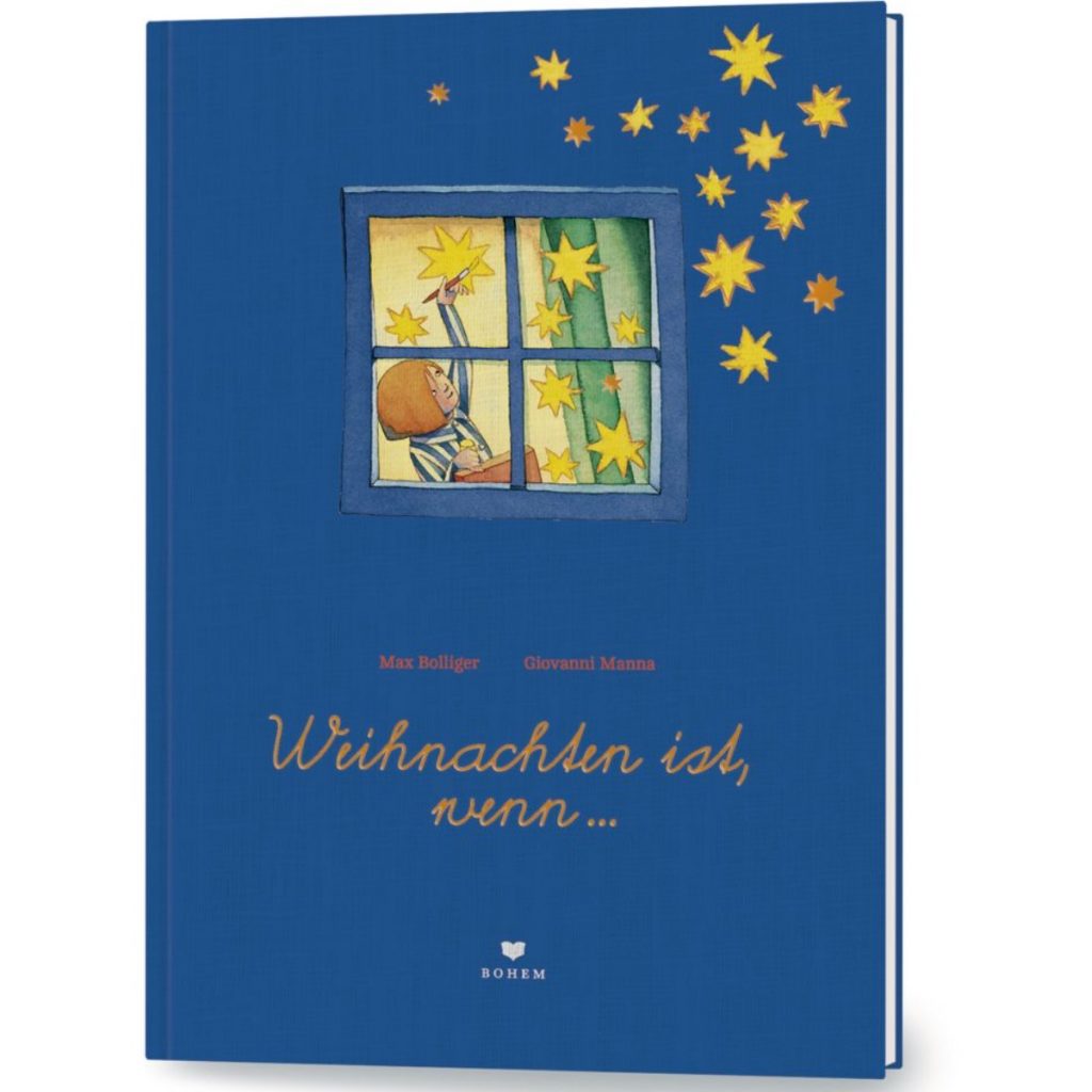 Kinderbuch vom Coppenrath Verlag "Weihnachten ist, wenn..."Blauer Einband mit Fenster und Sternen