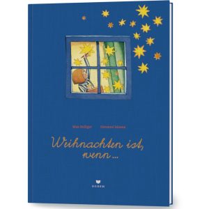 Kinderbuch vom Coppenrath Verlag "Weihnachten ist, wenn..."Blauer Einband mit Fenster und Sternen