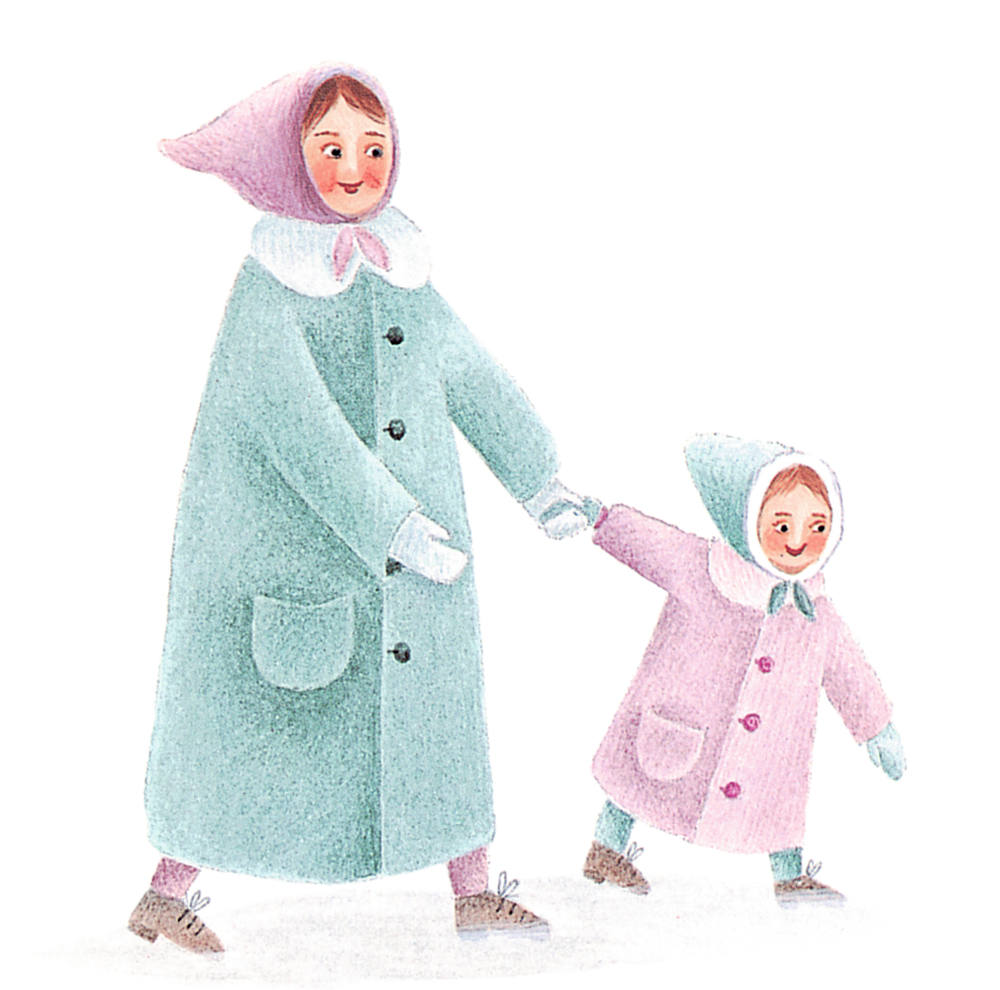 Bilderbuch für Kinder vom Coppenrath Verlag "das rot Paket" 2 Türme über deren Geländer sich 2 Menschen ein Paket überreichen (Bild von Mutter und Tochter)