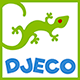 Logo des Labels Djeco mit einem grünen Gecko