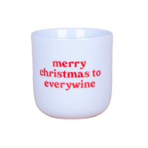 Weißer Becher mit roter Aufschrift Merry Christmas to Everywine