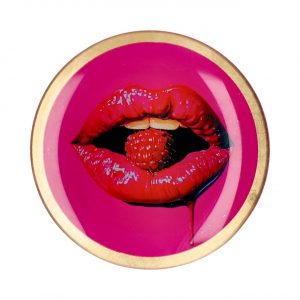 Gift Company Loveplate Glasteller Pink mit Lippen und Himbeere