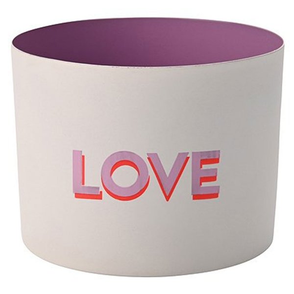 Gift Company Windlicht in weiß mit Flieder färbenden Innenseite und Rosa Aufdruck "Love"