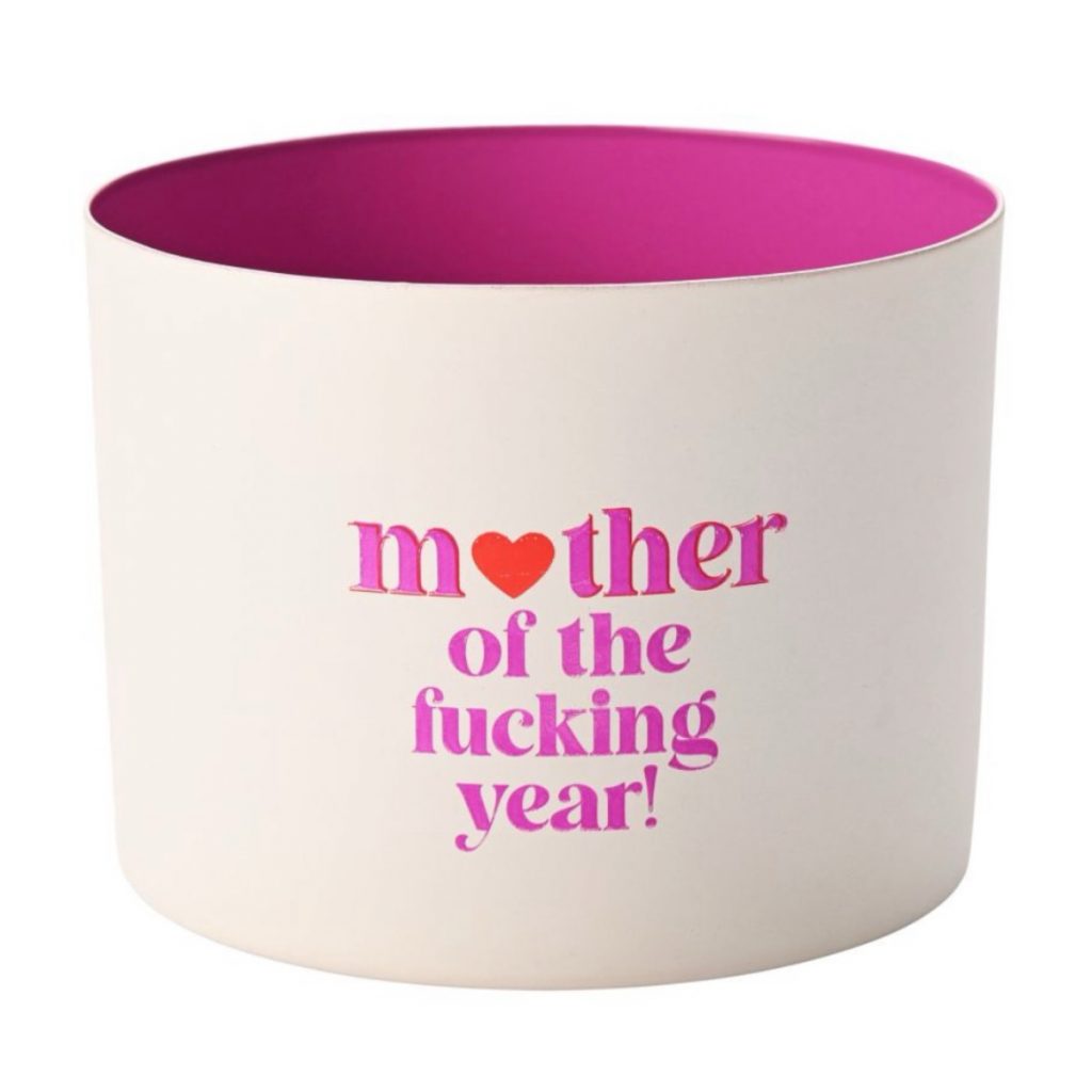 Windlicht von Giftcompany in weiß mit Neon Pink innen und neon pinken Aufschrift Mother of the fucking year
