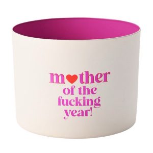 Windlicht von Giftcompany in weiß mit Neon Pink innen und neon pinken Aufschrift Mother of the fucking year
