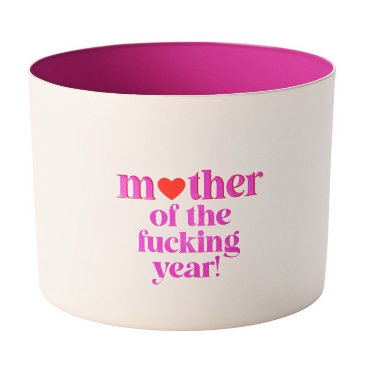 Windlicht von Giftcompany in weiß mit Neon Pink innen und neon pinken Aufschrift Mother of the fucking year