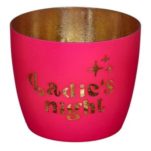 Neonpinkes Windlicht von Giftcompany mit ausgelagerter Schrift "Ladiesnight"