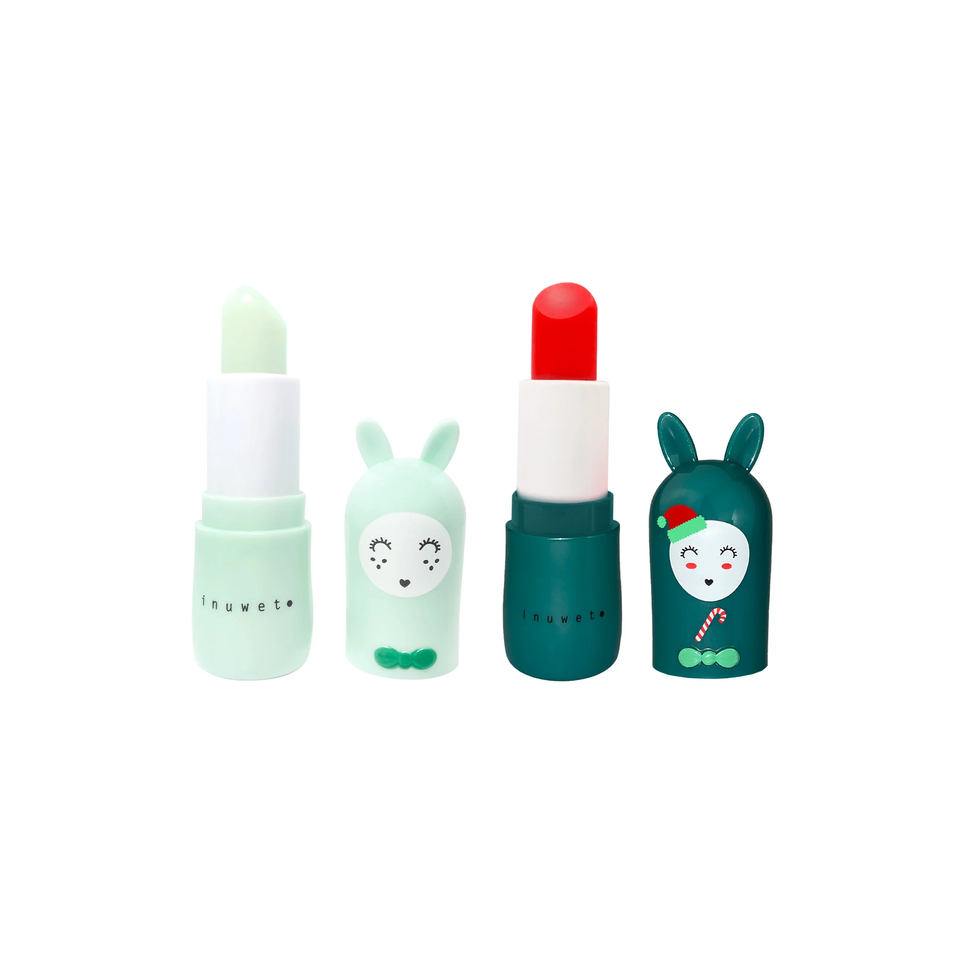 Inuwet Weihnachtsset Dup Lipbalm in Mint und Dunkelgrün mit rosafarbiger weihnachtlicher Verpackung