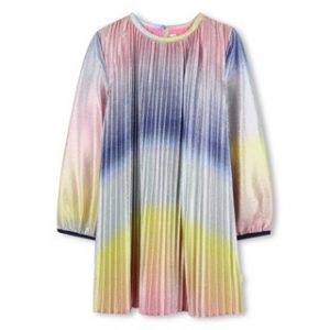 Langärmliges Plisseekleid von Billieblush in Regenbogenfarben Blau, Rosa, Gelb, Hellblau