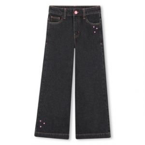 Mädchenjeans von Billieblush schwarz mit weitem Bein und pinken Herznieten an Taschen und Saum