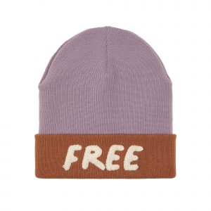 Merino Mütze von Lässig aus der Kollektion Little Gang in Flieder & Karamell mit weißen Großen Buchstaben am Bund "FREE"
