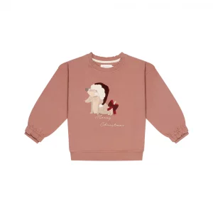 Leevje Weihnachtspulli für Kinder mit Dackel mit Weihnachtsmütze gestickt auf Sweatshirt in Altrosa