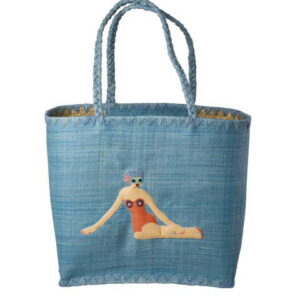 Rice Große Raffia Tasche Blau Schwimmerin2