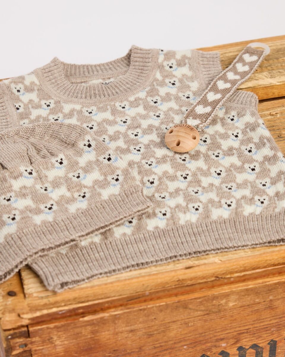 Smallstuff Baby Pullunder Merino Nature Melange Dog3