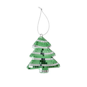 Rice Disco Weihnachtskugel Baum Grün Silber Gestreift3