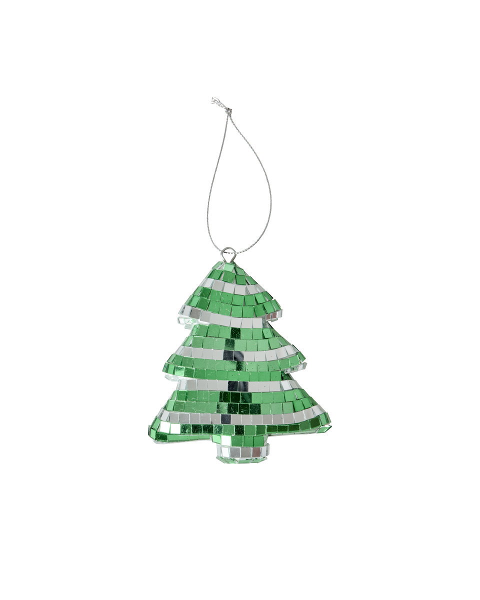 Rice Disco Weihnachtskugel Baum Grün Silber Gestreift3